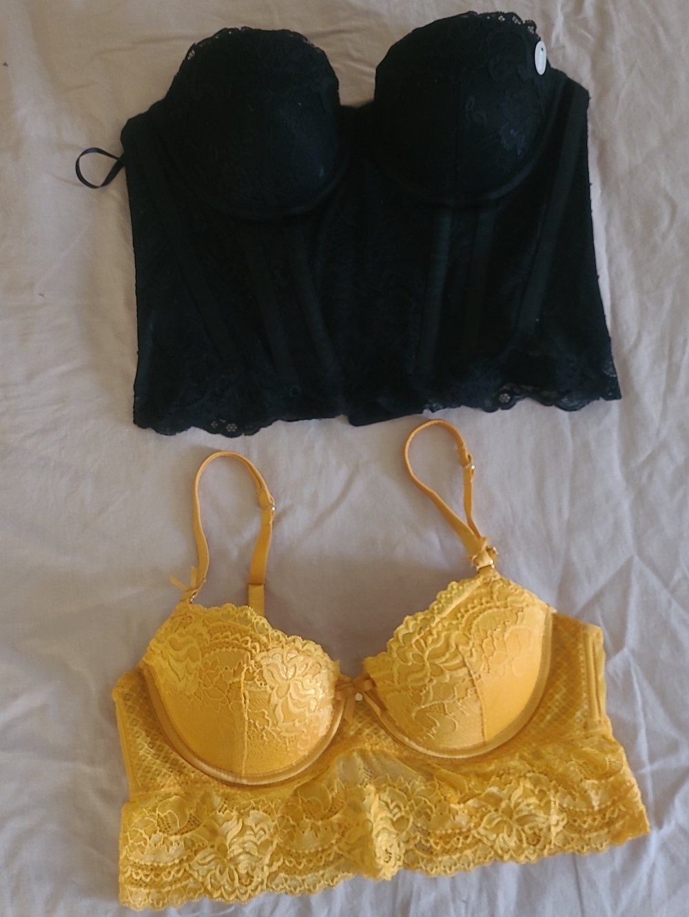 Secret Possessions Black and Yellow Lace Bustier & Bralette Set